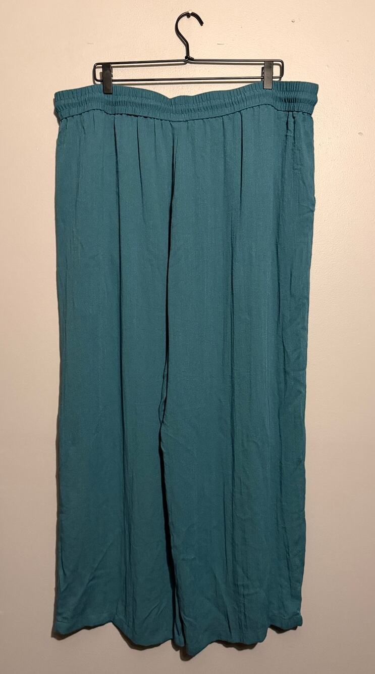 Halara Women’s 2X Teal Wide Leg Pants Linen Feel Drawstring Elastic Waist